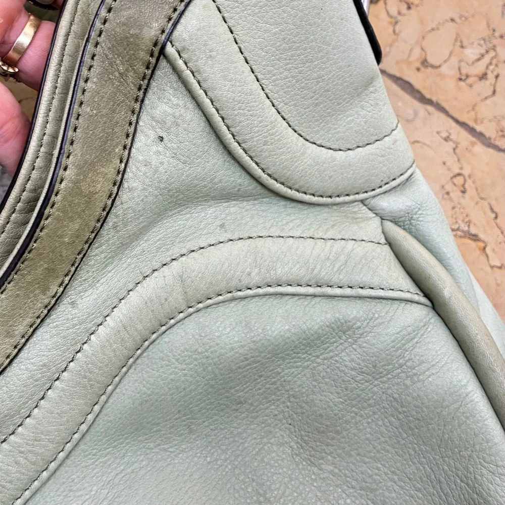 B. Makowsky Shoulder Bag Oversized Genuine Leather Mint Green Slouchy Boho Hobo